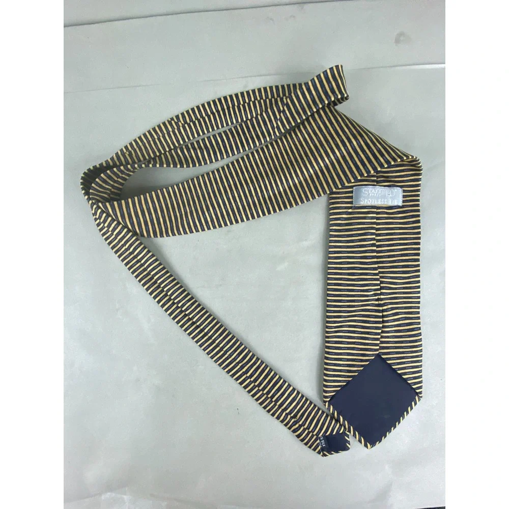 Stafford Mens Tie Striped Navy Gold Silk Spotless Professional Long 61x4